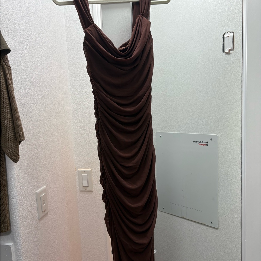 Elegant Brown Draped Dress